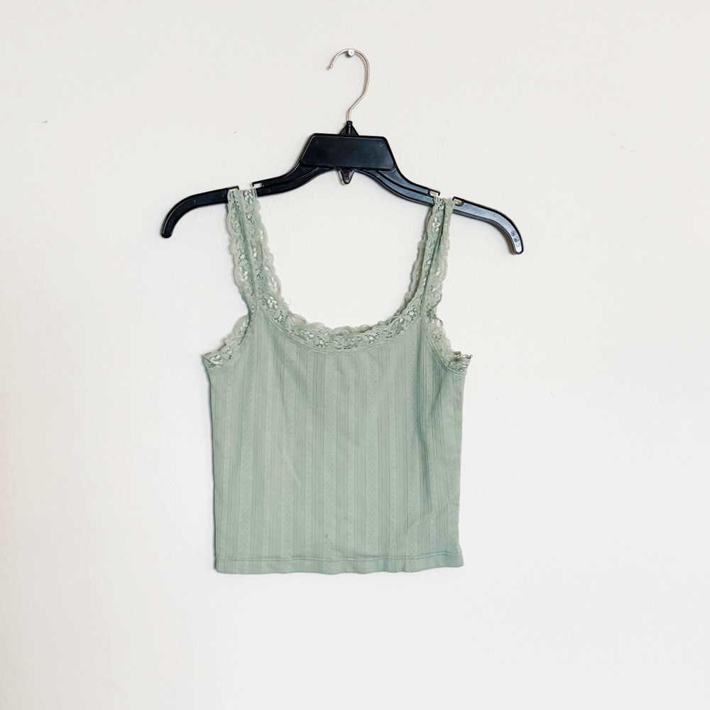 🌿Final Sale Light Green Lace Trim Tank Top‎